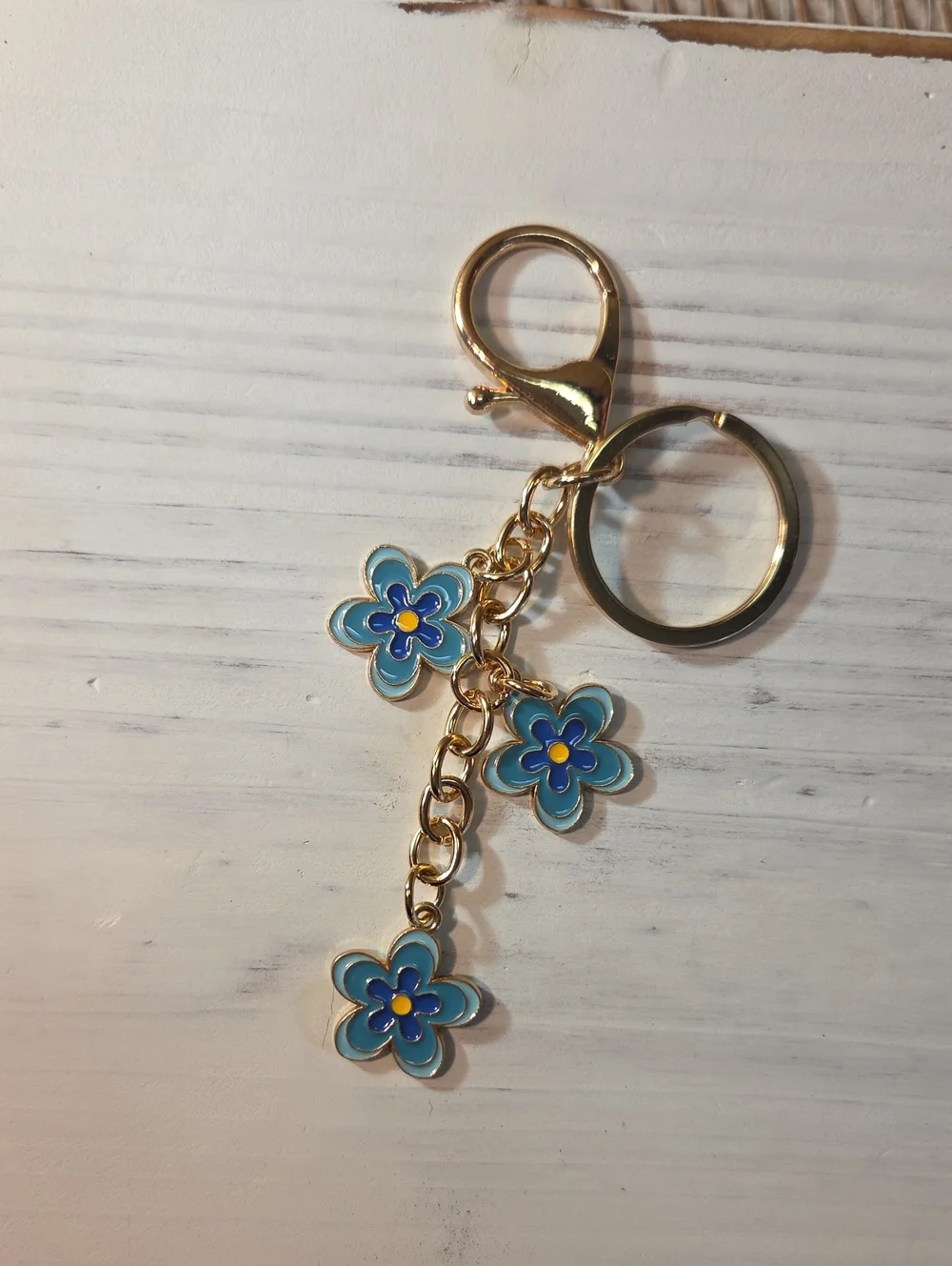 5 For 25 Blue Floral Enamel Keychain Charm - Gold Hardware - Picture 1 of 1